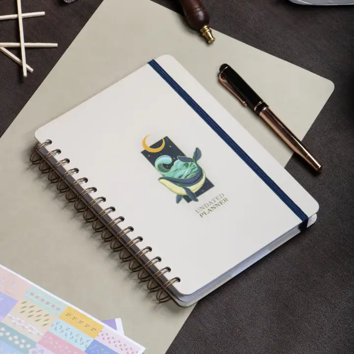 A5 Süresiz Haftalık Planlayıcı Spiralli Kuşe Kapak - Krem Deniz