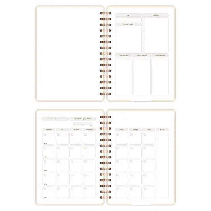 A5 Süresiz Haftalık Planlayıcı Spiralli Kuşe Kapak - Krem Deniz