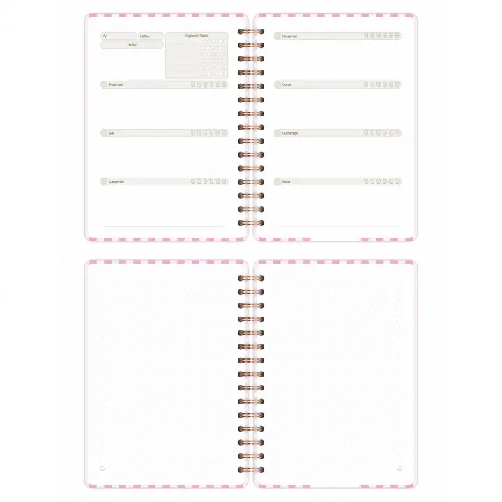 A5 Süresiz Haftalık Planlayıcı Spiralli Kuşe Kapak - Pembe Çizgili