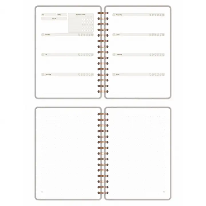 A5 Süresiz Haftalık Planlayıcı Spiralli Vegan Deri Kapak - Krem