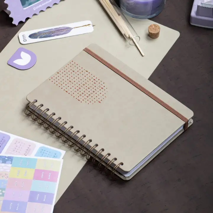 A5 Süresiz Haftalık Planlayıcı Spiralli Vegan Deri Kapak - Krem