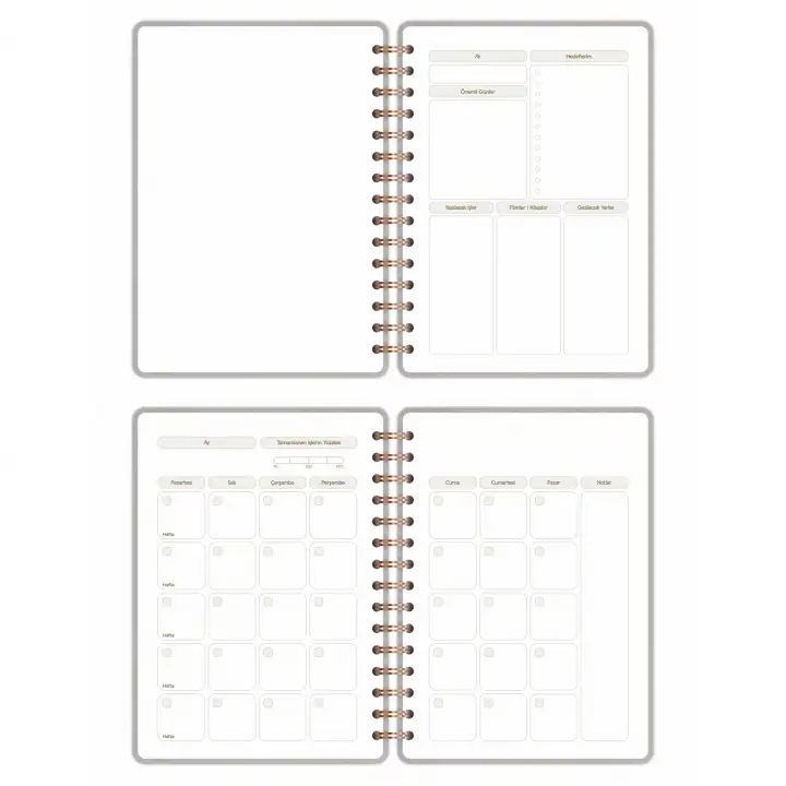 A5 Süresiz Haftalık Planlayıcı Spiralli Vegan Deri Kapak - Krem