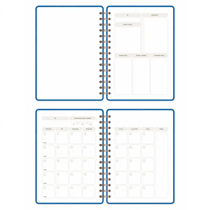 A5 Süresiz Haftalık Planlayıcı Spiralli Vegan Deri Kapak - Mavi