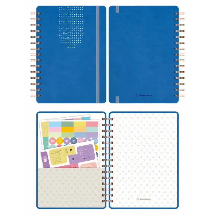 A5 Süresiz Haftalık Planlayıcı Spiralli Vegan Deri Kapak - Mavi