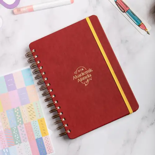 2025-2026 A5 Akademik Ajanda Spiralli Vegan Deri Kapak 16 Aylık - Bordo