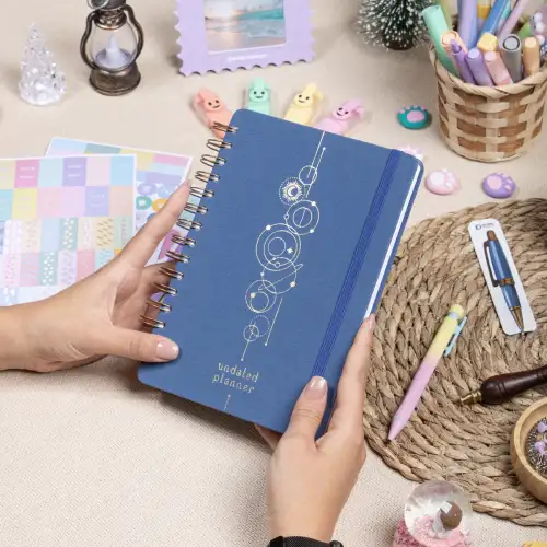 A5 Süresiz Haftalık Planlayıcı Spiralli Kumaş Kapak - Mavi