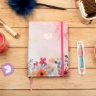 13,5x20 cm Çiçekli Sert Kapak Noktalı Tarihsiz Dikişli Not Okul Defteri