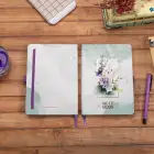 13,5x20 cm Mor Çiçekli Sert Kapak Noktalı Tarihsiz Dikişli Not Okul Defteri