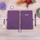 13x21 cm Mor Deri Sert Kapak Noktalı Tarihsiz Dikişli Not Okul Defteri