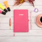 13x21 cm Pembe Deri Sert Kapak Noktalı Tarihsiz Dikişli Not Okul Defteri