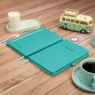 13x21 cm Turkuaz Deri Sert Kapak Noktalı Tarihsiz Dikişli Not Okul Defteri