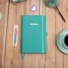 13x21 cm Turkuaz Deri Sert Kapak Noktalı Tarihsiz Dikişli Not Okul Defteri