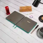 16,5x16,5 cm Füme Yumuşak Deri Kapak Noktalı Tarihsiz Dikişli Not Okul Defteri