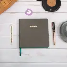 16,5x16,5 cm Füme Yumuşak Deri Kapak Noktalı Tarihsiz Dikişli Not Okul Defteri