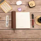 16,5x16,5 cm Krem Yumuşak Deri Kapak Noktalı Tarihsiz Dikişli Not Okul Defteri