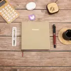 16,5x16,5 cm Krem Yumuşak Deri Kapak Noktalı Tarihsiz Dikişli Not Okul Defteri