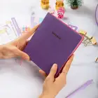 16,5x16,5 cm Mor Yumuşak Deri Kapak Noktalı Tarihsiz Dikişli Not Okul Defteri