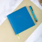 16,5x16,5 cm Mavi Yumuşak Deri Kapak Noktalı Tarihsiz Dikişli Not Okul Defteri