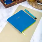 16,5x16,5 cm Mavi Yumuşak Deri Kapak Noktalı Tarihsiz Dikişli Not Okul Defteri