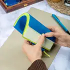 16,5x16,5 cm Mavi Yumuşak Deri Kapak Noktalı Tarihsiz Dikişli Not Okul Defteri