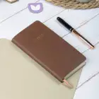 9x18 cm Kahverengi Yumuşak Vegan Deri Kapak Kareli Tarihsiz Not Okul Defteri