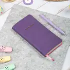 9x18 cm Mor Yumuşak Vegan Deri Kapak Kareli Tarihsiz Not Okul Defteri