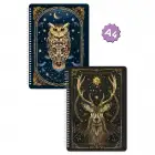 A4 Spiralli Karton Kapak 2’li Set Kareli Ders Programlı Not Okul Defteri - Mistik Serisi Baykuş ve Geyik