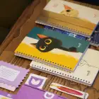 A5 Spiralli Karton Kapak 4lü Set 2 Kareli 2 Çizgili Ders Programlı Not Okul Defteri - Meow Kedi Serisi