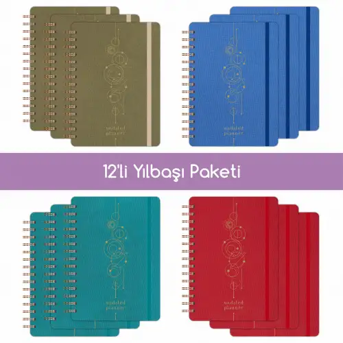 12li Tarihsiz Planlayıcı Ajanda Yılbaşı Hediye Seti - 15x21 cm - Kumaş Kapak