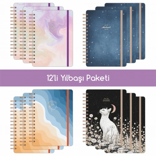 12li Akademik Ajanda Yılbaşı Hediye Seti - 15x21 cm - Kuşe Kapak