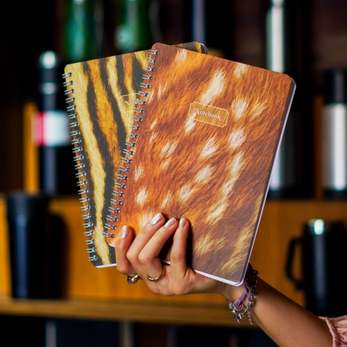 A5 Spiralli Karton Kapak 2li Set Kareli Ders Programlı Not Okul Defteri - Ceylan, Kaplan