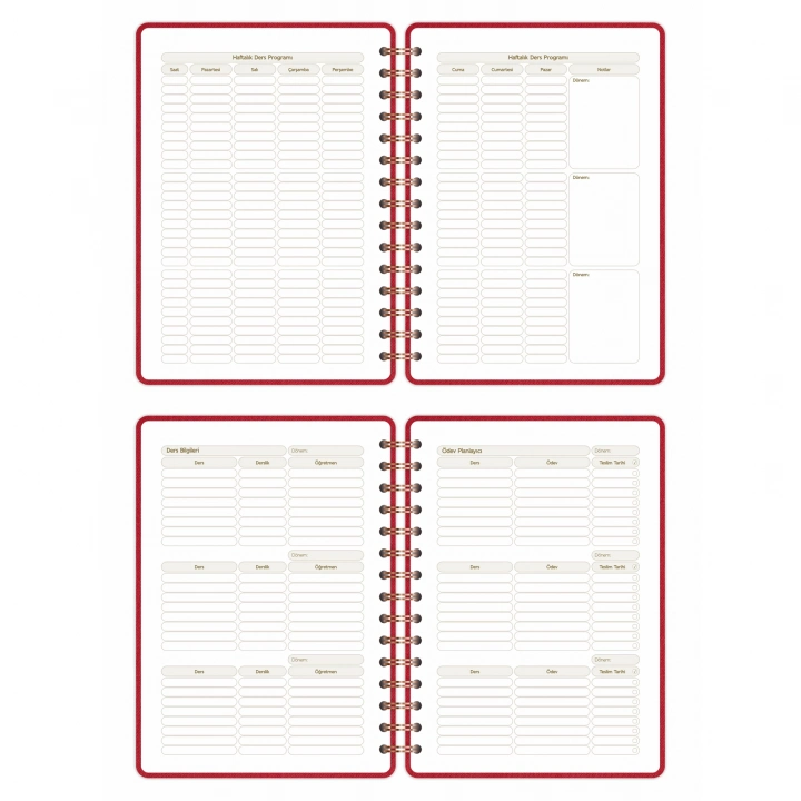 2025-2026 A5 Akademik Ajanda Spiralli Kumaş Kapak 16 Aylık - Kırmızı