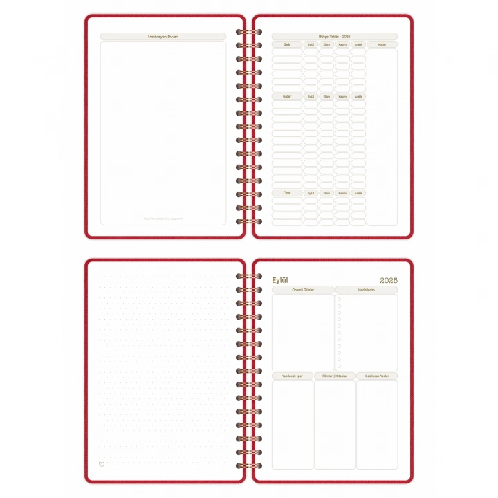2025-2026 A5 Akademik Ajanda Spiralli Kumaş Kapak 16 Aylık - Kırmızı