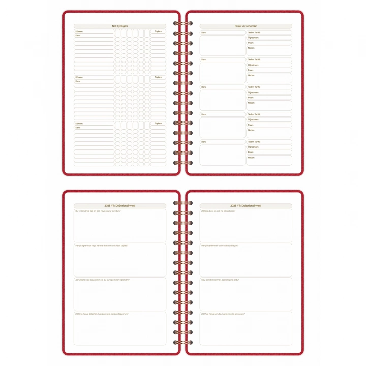 2025-2026 A5 Akademik Ajanda Spiralli Kumaş Kapak 16 Aylık - Kırmızı