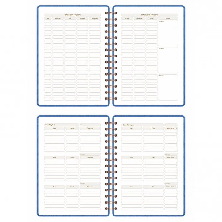 2025-2026 A5 Akademik Ajanda Spiralli Kumaş Kapak 16 Aylık - Mavi