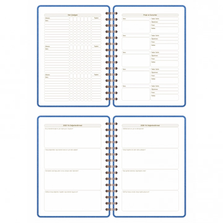 2025-2026 A5 Akademik Ajanda Spiralli Kumaş Kapak 16 Aylık - Mavi