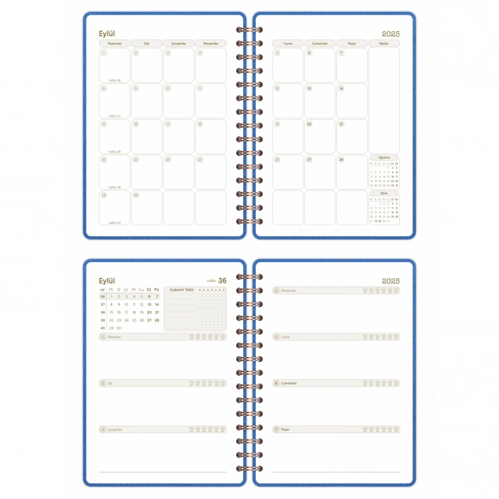 2025-2026 A5 Akademik Ajanda Spiralli Kumaş Kapak 16 Aylık - Mavi