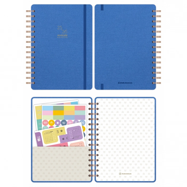 2025-2026 A5 Akademik Ajanda Spiralli Kumaş Kapak 16 Aylık - Mavi