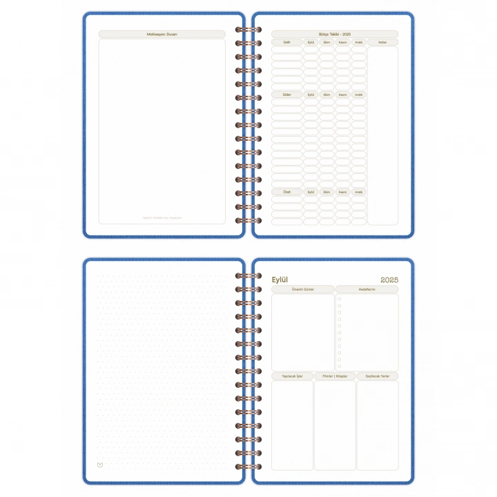 2025-2026 A5 Akademik Ajanda Spiralli Kumaş Kapak 16 Aylık - Mavi
