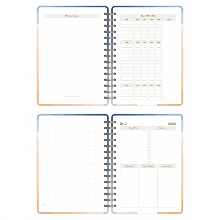 2025-2026 A5 Akademik Ajanda Spiralli Kuşe Kapak 16 Aylık - Okyanus Esintisi