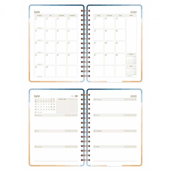 2025-2026 A5 Akademik Ajanda Spiralli Kuşe Kapak 16 Aylık - Okyanus Esintisi