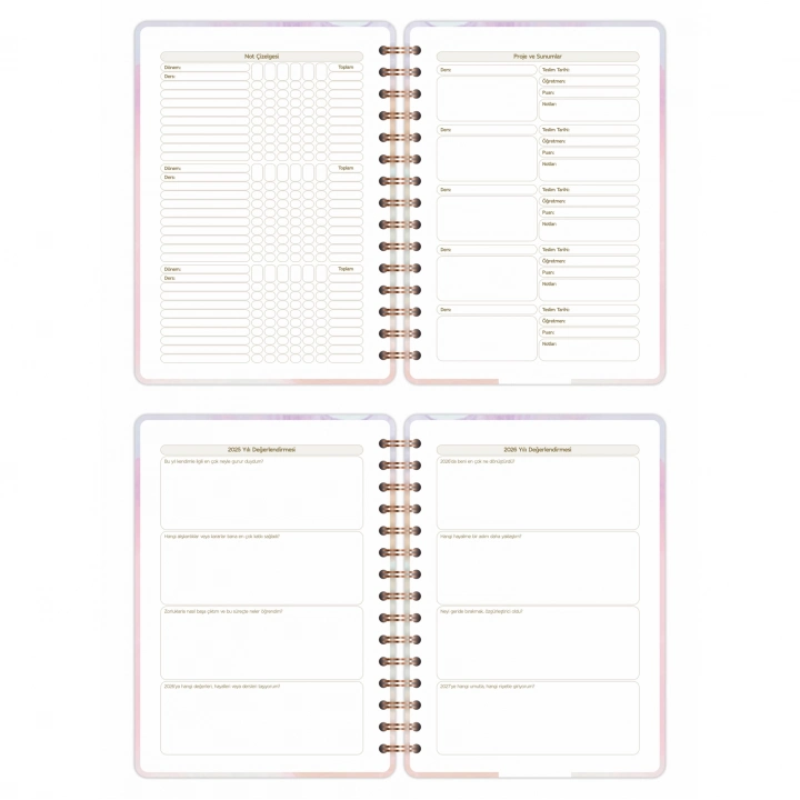 2025-2026 A5 Akademik Ajanda Spiralli Kuşe Kapak 16 Aylık - Renklerin Dansı