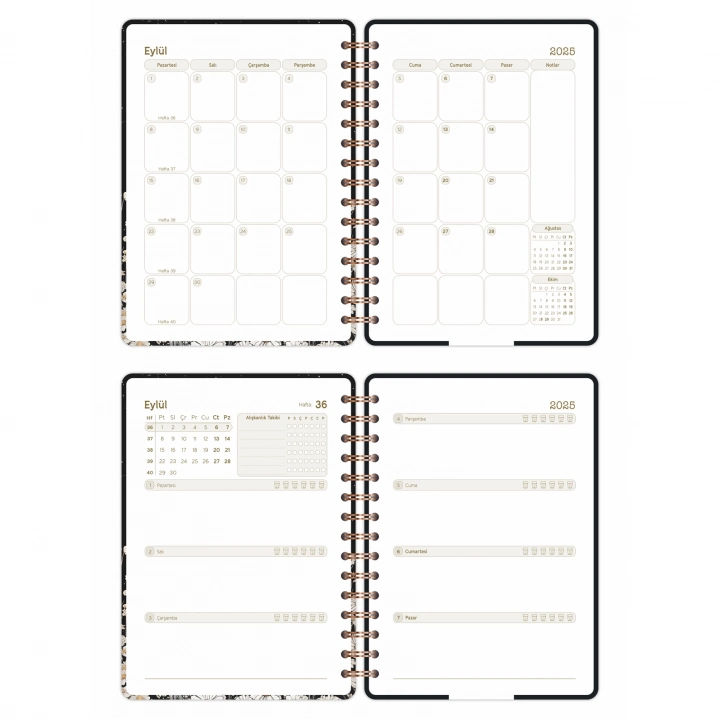 2025-2026 A5 Akademik Ajanda Spiralli Kuşe Kapak 16 Aylık - Yıldızlı Kedi
