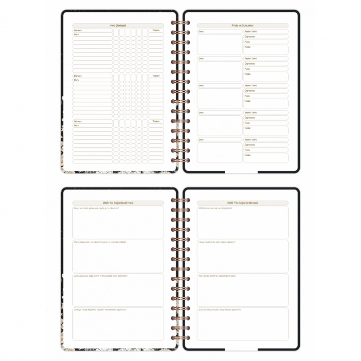 2025-2026 A5 Akademik Ajanda Spiralli Kuşe Kapak 16 Aylık - Yıldızlı Kedi