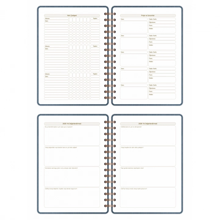 2025-2026 A5 Akademik Ajanda Spiralli Vegan Deri Kapak 16 Aylık - Antrasit