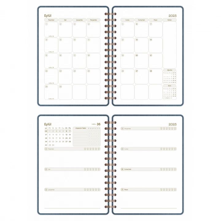 2025-2026 A5 Akademik Ajanda Spiralli Vegan Deri Kapak 16 Aylık - Antrasit