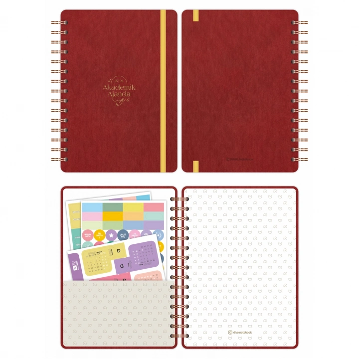 2025-2026 A5 Akademik Ajanda Spiralli Vegan Deri Kapak 16 Aylık - Bordo