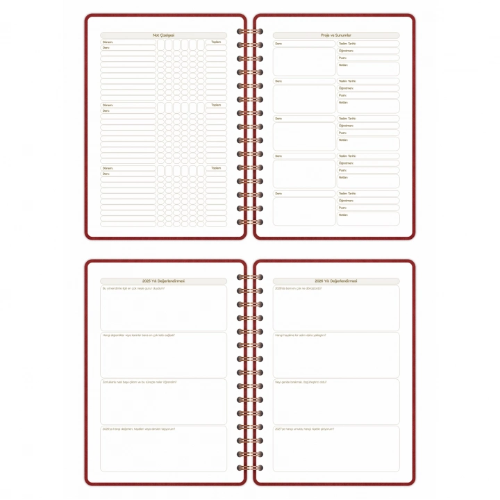 2025-2026 A5 Akademik Ajanda Spiralli Vegan Deri Kapak 16 Aylık - Bordo