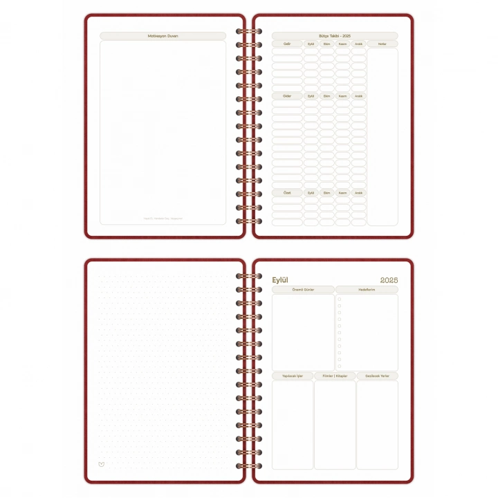 2025-2026 A5 Akademik Ajanda Spiralli Vegan Deri Kapak 16 Aylık - Bordo