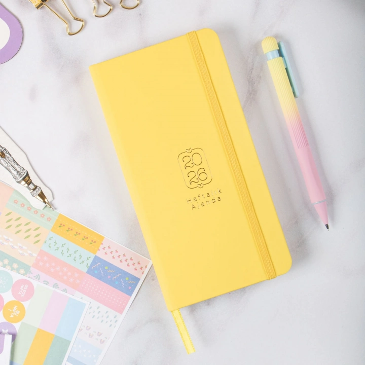 2026 Haftalık Ajanda 9x18 cm Sert Kapak - Sarı